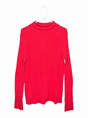 Kim Rogers Red Ribbed Knit Turtleneck Sweater 100% Cotton | Size L